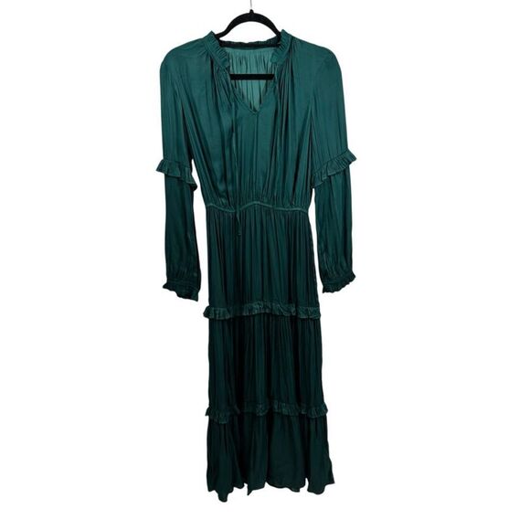Ladies Dark Green Long Sleeve Tiered Full Length Dress Size Medium - Picture 2 of 14